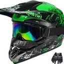 ATV Youth Kids Motocross Helmet for 4 Wheeler Dirt Bike Street Riding with DOT FMVSS 218 (Green, L)