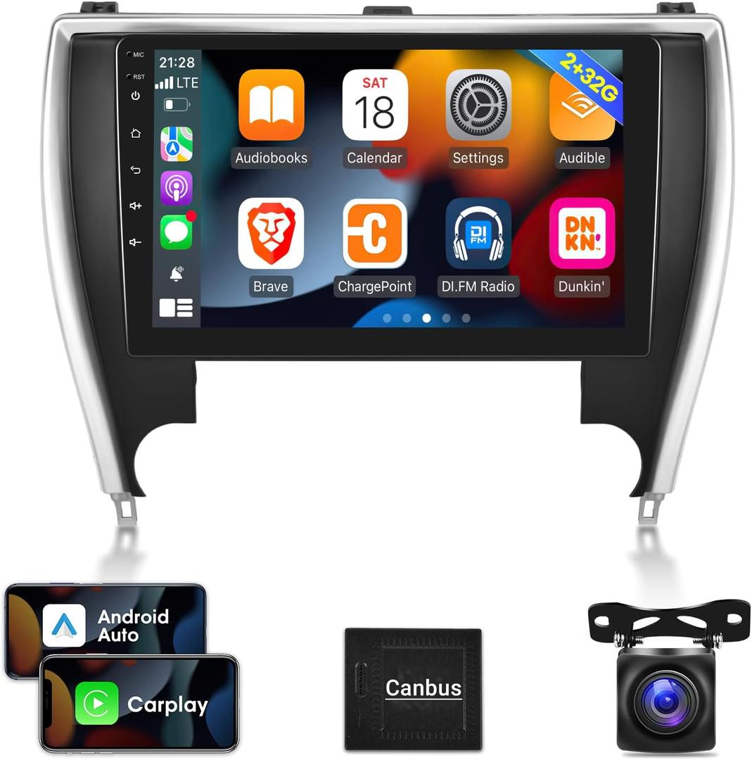[2G+32G] Car Radio for Toyota Camry 2015 2016 2017, 10.1 inch Android 11 Touch Screen Stereo, Carplay/Android Auto/Mirror Link/1080P/SWC/Bluetooth/WiFi + AHD Backup Camera+MIC