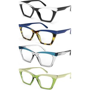 Oversized Reading Glasses Women Ladies Blue Light Blocking Wide Large Computer Readers 4 Pack Anti Eyestrain/UV/Glare