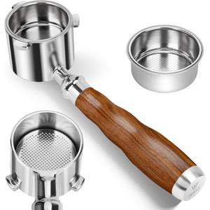 51mm Bottomless Portafilter 2 Ears with 1 Filter Basket, 100% Stainless Steel Portafilter Compatible with De-longhi Dedica EC680, EC685 & EC885 Espresso Machine,Walnut Handle