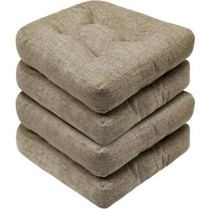 Basic Beyond Chair Cushions for Dining Chairs, Non-Slip Chair Pads, Thick Seat Cushions for Dining Room Chairs, Kitchen Chair Cushions Set of 2 17" x 17" x 4", Khaki