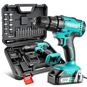 COMOWARE 20V Cordless Drill, Electric Power Drill Set with 1 Battery & Charger, 3/8” Keyless Chuck, 2 Variable Speed, 266 In-lb Torque, 25+1 Position and 34pcs Drill/Driver Bits Missing Pieces, Toolbox Doesn't Close