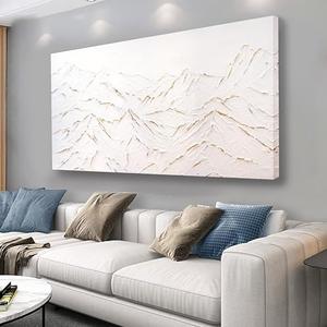 Belmrxne Large Abstract Mountain Wall Art White and Gold Wall Decor Aesthetic Canvas Painting Hanging Artwork for Living Room Bedroom Dining Room Office Home Decor 30x60 Inch