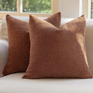 GEEORY Decorative Throw Pillow Covers 20x20 Inch Pack of 2, Textured Boucle Neutral Cushion Cases for Bed Couch Sofa, Accent Mordern Farmhouse Minimalist Home Decor (Tobacco Brown)
