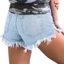 luvamia Women Casual High Waisted Denim Shorts Frayed Raw Hem Ripped Jeans Shorts (S)