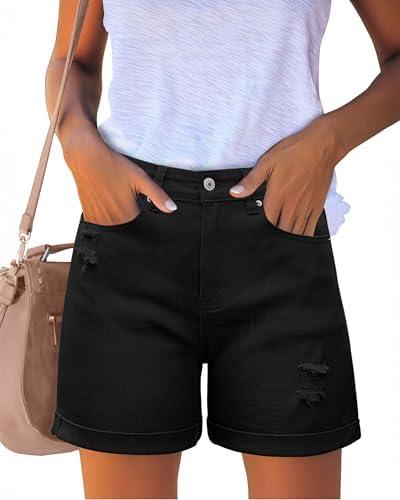 luvamia Women's Casual Ripped Denim Shorts High Rise Distressed Rolled Hem Jeans Shorts, L