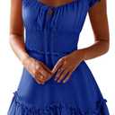 YOBECHO Womens Summer Ruffle Sleeve Sweetheart Neckline Printing Dress Mini Dresses (Blue, L)