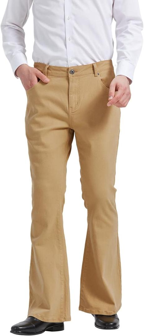 Wbestwind Men's Relaxed Stretch Vintage 60s 70s Bell Bottom Fit Comfort Flared Retro Leg Denim Jeans (Brown, L)