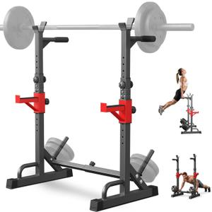 YYJO Adjustable Squat Rack
650 LBS Heavy Duty, 8 Height & 10 Width Levels, 6-Position Safety Bumper, Home Gym Weight Lifting Stand, Strength Training