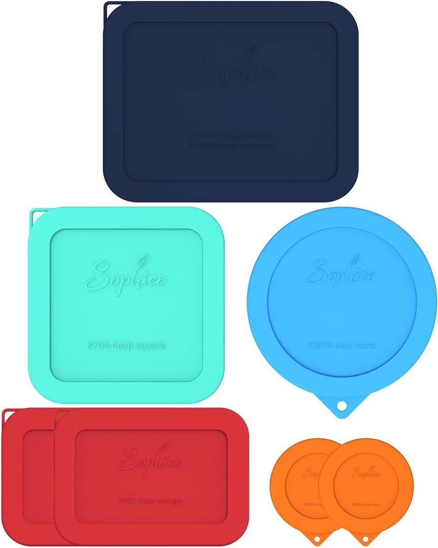 Sophico 7-Pack Silicone Lids for Pyrex Freshlock and SNAPWARE Glass Bowls - Airtight, Leakproof, Freezer/Dishwasher/Microwave Safe Replacement Rectangle CoversGlass bowls not included