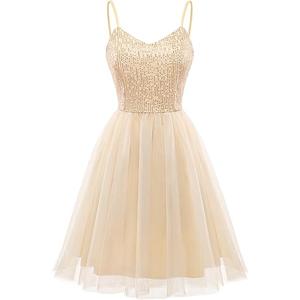 Dressystar 2026 Women's Tiered Sparkly Sequin Glitter Formal Prom Dress Mini Spaghetti Strap Tulle Cocktail Party Dresses L