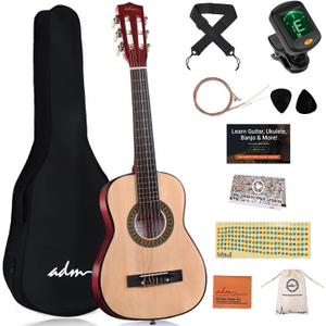 ADM Beginner Acoustic Classical Guitar 30 Inch Nylon Strings Wooden Guitar Bundle Kit for Kid Boy Girl Student Youth Guitarra Online Lessons with Gig Bag, Strap, Tuner, Extra String, Pick,Natural