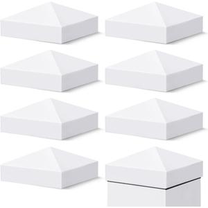8 x VIVIDA 4" x 4" Vinyl Post Caps (8-Pack), Pyramid White PVC Fence Post Caps for Actual 4" x 4" Vinyl Fence, Deck, Mailbox