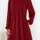 PRETTYGARDEN Fall Dresses for Women 2026 Long Sleeve Mini Short Flowy A Line Casual Holiday Party Tunic Dress Fashion Clothes (Red, L)