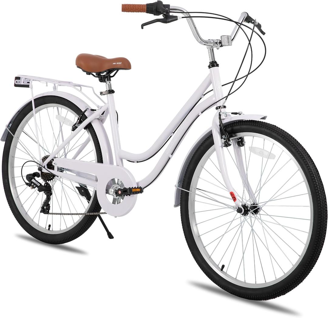 HILAND 26 inch Beach Cruiser Bike for Men and Women, 7 Speed Step-Through Frame Adult Bicycle with Rear Rack, Retro Bike Commuter City Bicycle (Purple)