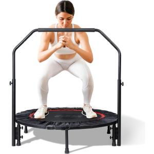 Mini Exercise Trampoline Foldable Fitness Trampoline 40" with Adjustable Foam Handle Load-Bearing 330lbs Fitness Rebounder for Adults Indoor Outdoor Workout