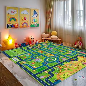 Car Rug Play Mat,Road Rug Kid Play Mat,Playroom Toy Car Mat, Kids Carpet City Map for Bedroom Classroom,Extra Large Thick (78.7X59 Inch) (6'7" x 4'11" (Rectangular))