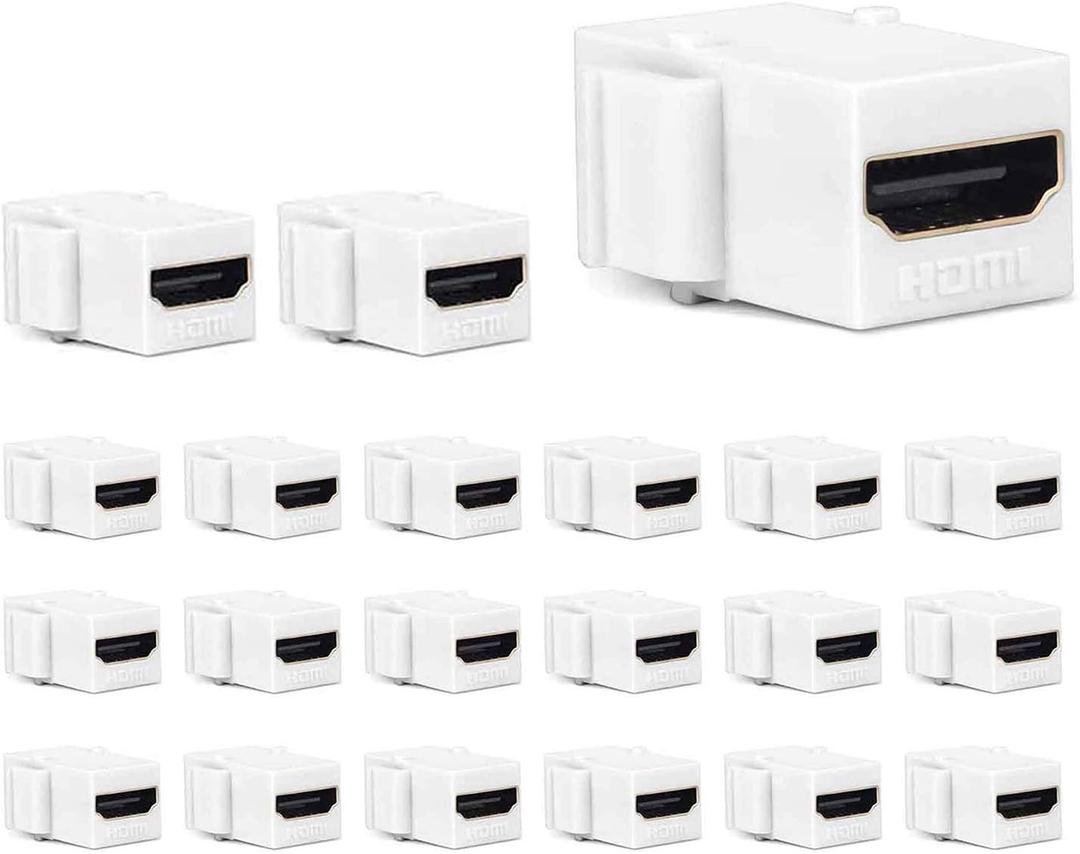 HDMI Keystone Jack 4K, 20 Pack HDMI Keystone Insert Female to Female Coupler Video Adapter (White)