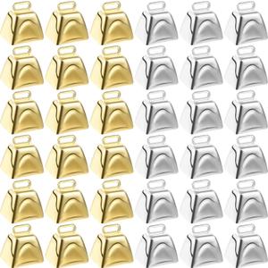 36 Pieces Mini Cow Bells for Crafts Christmas Small Cowbells with Hooks Decoration for Birthday Wedding Party Christmas Dog Cat Decor,Gold and Silver