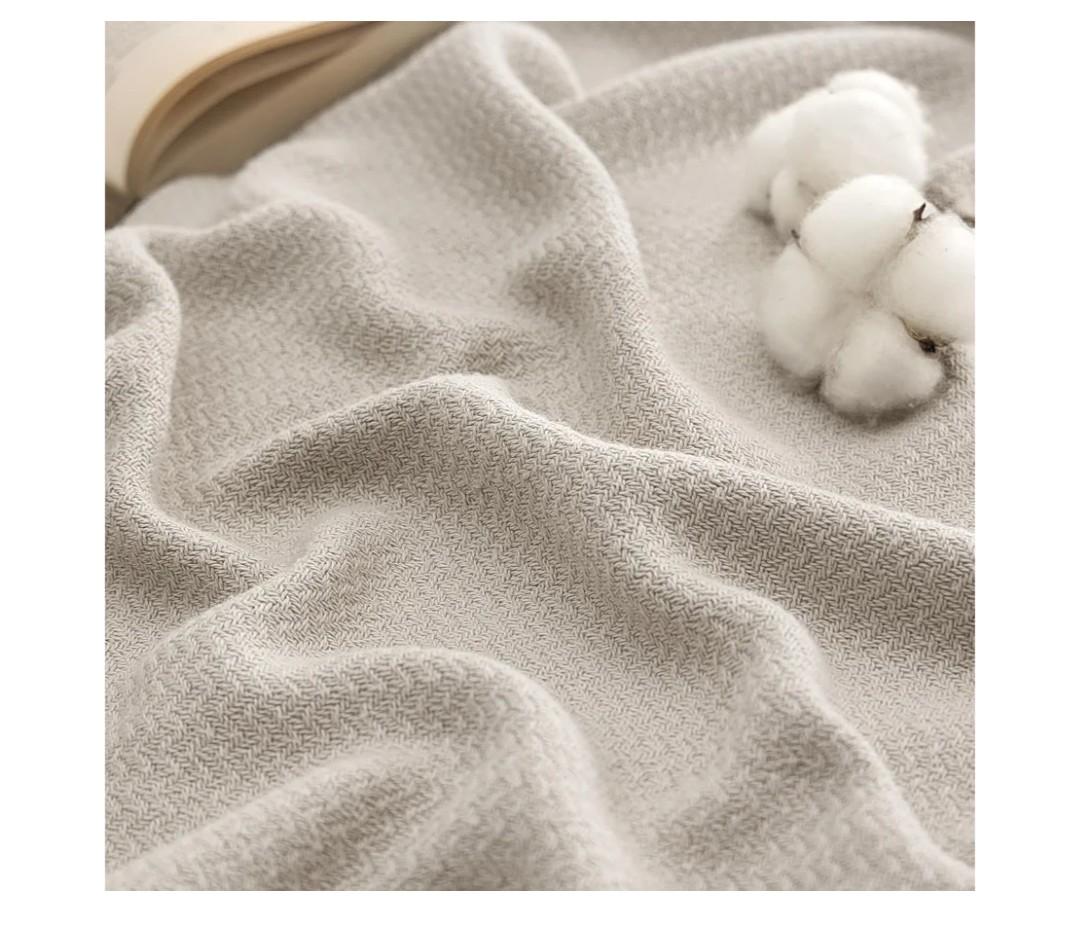 Bedsure GentleSoft 100% Cotton Blanket Queen Size for Bed - Breathable and Lightweight, Soft Cozy Textured Herringbone Woven Blanket for Summer Spring, Linen Beige, 90x90 inches