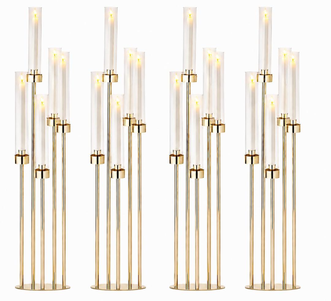 10PCS Gold Candelabra Centerpieces, 42.5in 5 Arm Gold Candle Holder