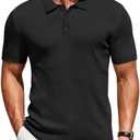 COOFANDY Mens Knit Polo Shirts Short Sleeve Button Down Shirt Textured Casual Summer Beach Shirts, Size: L