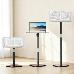 Floor Book Stand for Reading, Floor-Standing Book Holder with Page Clip, Adjustable Height 26.4"-56.3", Portable Podium Stand with Rotating Panel for Books Sheet Music Bible Projector