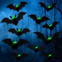 DIYASY 15 Pcs Haning Bats Halloween Decorations Outside, Large Plastic 3D Bat Decor Glow in Dark Eyes Bats Outdoor Indoor Decals Black Decorative Bat Cutouts for Tree Porch Yard Lawn Wall Home