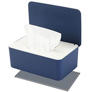 NOVWANG Wipes Dispenser Large Capacity Baby Wipes Holders Case Keeps Wipes Fresh Wipes Container with Silicone Non-Slip Pad, Dustproof Tissues Wipes Case with Lid (White-Blue), Size: 7.6x5.2x2.7in