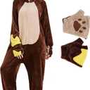 Ezuwail Unisex Animal Onesie for Adults,Cute Cosplay One Piece Pajamas, Soft Flannel Halloween Costume for Men and Women (Brown, S)