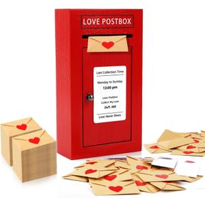 Romantic Love Postbox with 50 Mini Love Notes and Envelopes, Valentines Day Gifts for Him, Cute Valentines Gift for Husband Boyfriend, Vday LoveLetter, Long Distance Relationship Gifts (Red)