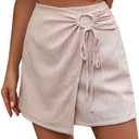 Womens Casual Split Hem High Waist Skorts Skirt Shorts Tie Knot Fited Bodycon Solid Color Mini Wrap Shorts (L)