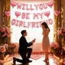 3 x Will You Be My Girlfriend Balloons-16 Inch Pink Foil Letters Balloon 18 inch Heart Balloon Valentines Day Balloons for Wedding Engagements Proposals party Decorations