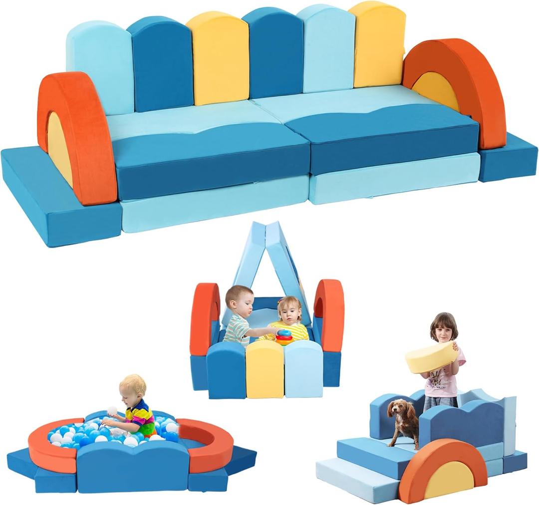 22Pcs Modular Kids Play Couch for Toddler - Kids Sofa Bed for Playroom, Convertible Furniture Ocean Theme Modular Sofa Building Fort for Inspiring Creativity (Colorful)