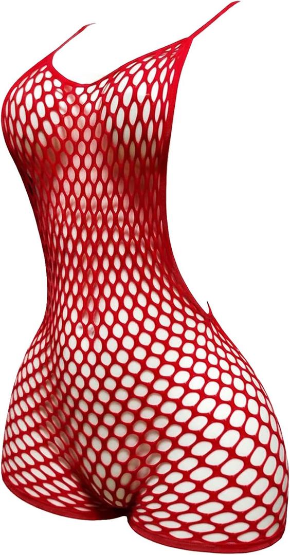 OYOANGLE Women's Fishnet Dress Bodysuit Hollow Out Lingerie Chemise Nightwear, One Size