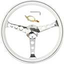 380 mm (15 inches) Wood Steering Wheel-Classic - ABS Wood with Polished Spokes 3 Aluminum Spoke Bracket 6 Bolts,Dish Depth 60MM-Universal Fit