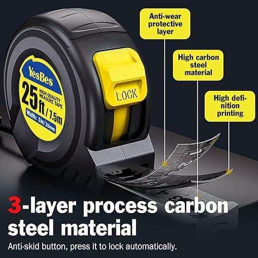 YesBes Tape Measure 25 ft, 5 Pack Bulk Easy Read Measuring Tape Retractable, Measurement Tape 25 FT by 1 in