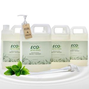 ECO amenities - Pack of 4 Rectangular 1 Gallon Refill - Hand and Body Wash (Green Tea, 4-Pack, 1 Gallon Each)