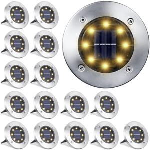 LYHOPE Solar Ground Light Outdoor, 16 Pack 8 LED Solar Disk Lights Waterproof Garden In-ground Pathway Lights Landscape Lighting for Lawn,Yard,Deck,Patio,Walkway (Warm White)