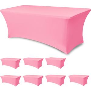 Table Cover for 6 Foot Rectangle Tables-8 Pack Pink Fitted Stretch Tablecloth-Elastic Spandex Tablecloths for Party, Wedding, Vendor Booth Display, Banquet Buffet Event, Craft Trade Show