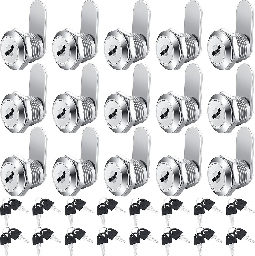 16 Pack Cabinet Locks with Keys 5/8" Cam Lock with 32 Keys for Secure Drawer Mailbox RV Storage Box Compartment Dresser Replacement Set, Zinc Alloy(5/8 Inch)