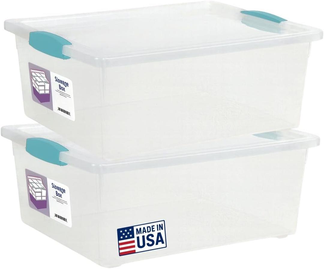 Tribello Plastic Storage Containers, 12 Qt, Clear with Lids, 2 Pack, Made in USA (Deep - 14 x 11 x 6)