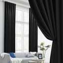 DUALIFE Black Blackout Curtains 105 Inch Long for Living Room, Back Tab and Rod Pocket, Thermal Insulated Room Darkening Drapes for Living Room, 2 Panels 52W x 105L