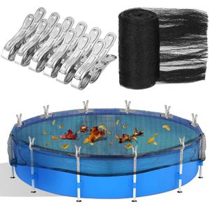 15 Feet Round Leaf Net Cover for Above Ground Pool, Winter Cover Mesh Cover with 12 Pcs Large Metal ClipsPool Safety Net Fits 15FT Above Ground Pools, Keeps Leaves Out of Your Pool Black