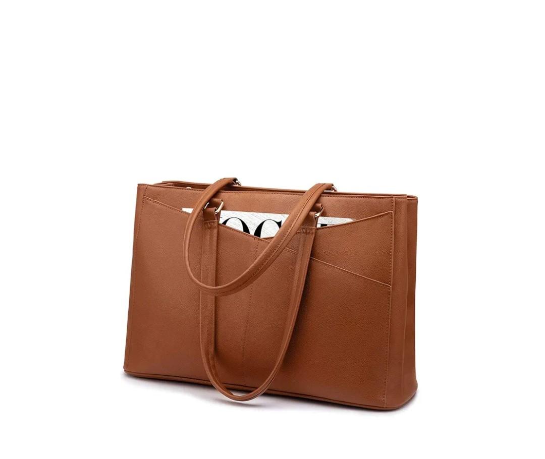 LOVEVOOK Laptop Tote Bag for Women, 15.6 Inch Waterproof Computer Bags Women Business Office Work Bag Briefcase, Brown
