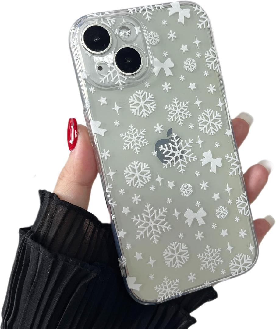 ZTOFERA Clear Christmas Case for iPhone 15 Plus 6.7 inch,Cute Merry Christmas Pattern Phone Case Gifts Translucent Silicone Hard PC +TPU Bumper Shockproof Protective Cover-Christmas Snow