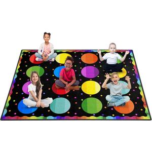 Booooom Jackson Black Seating Classroom Rug for Kids Room Seating Dcor, 6'6" x 8'6" Large Preschool Carpet Seating Rug for Teaching and Playroom, Non-Slip Rubber Backing