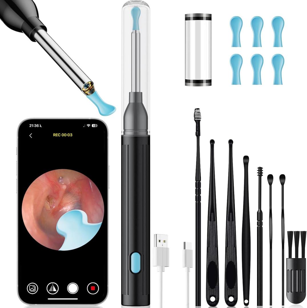 Ear Wax Removal Tool with Camera  1296P HD Ear Cleaner Otoscope with 6 LED Lights, Wireless Earwax Remover Kit with 8 Pcs Ear Picks, WiFi Ear Scope Cleaning Kit for iPhone, iPad & Android
