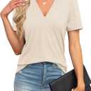 Agnes Urban Womens Tops Dressy Casual V Neck Short Sleeve Shirts Summer Loose T Shirts Trendy Tops Tunic Blouses (Small)