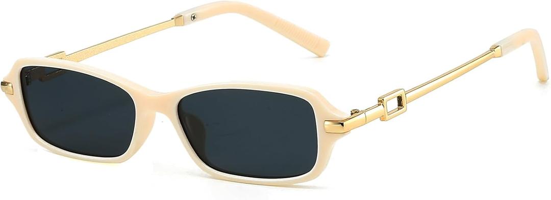 Breaksun Retro Rectangle Sunglasses for Women Men Trendy 90s Small Square Sun Glasses 2025 Designer Sunnies (Beige/Grey)